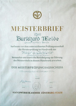 Meisterbrief Burkhard Melde